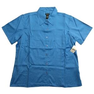 NWT NorthCrest Men's Blue Pinstripe Short Sleeve Button Up Shirt XL X-Large